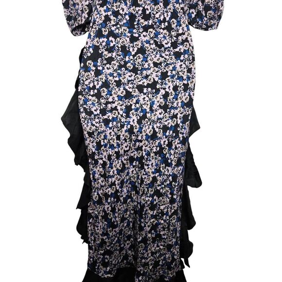 Brogger Dress Ruffle-Trim Floral Size Medium Black Pin Blue - Picture 10 of 12